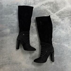 Vintage Suede Moto Boots Buckle Knee High Indie Sleaze Office Siren Y2K